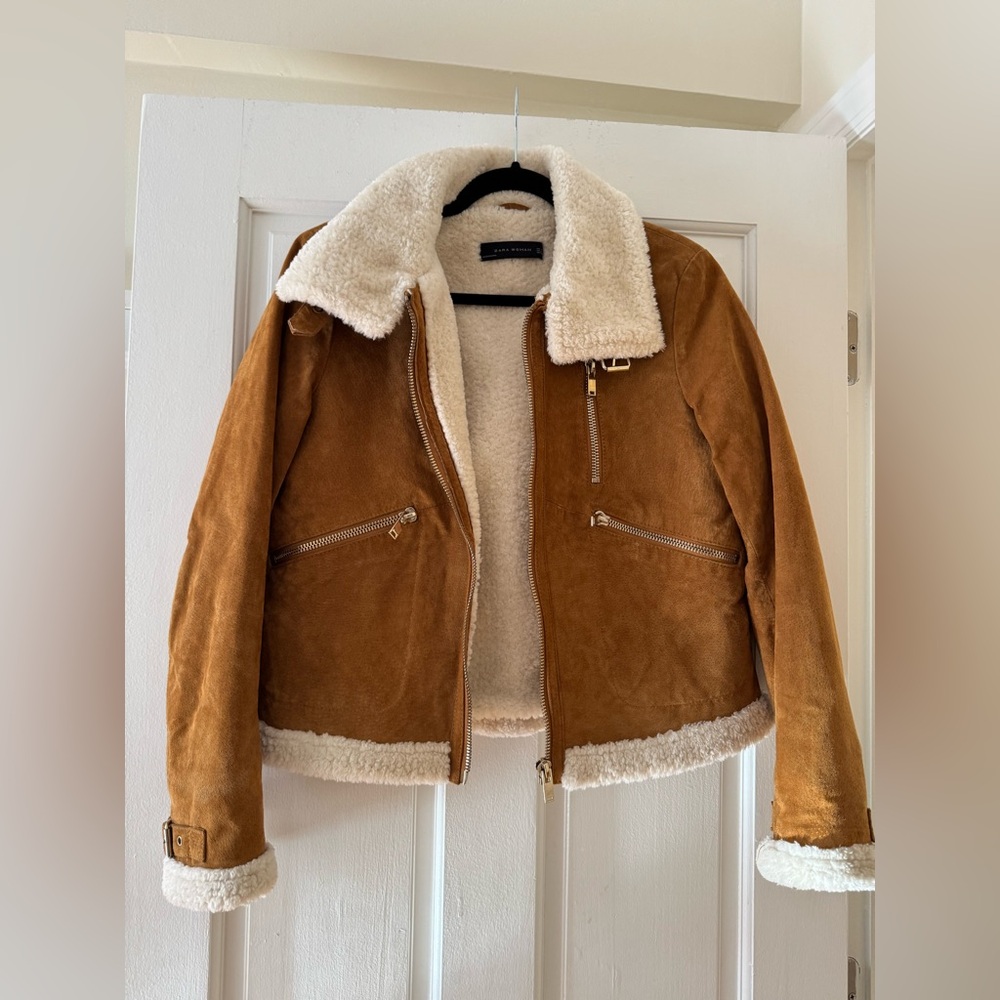 Zara Faux Suede Shearling Teddy Jacket NWT Size L — Quiet Luxury Outerwear